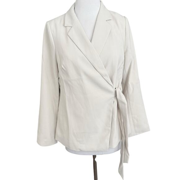 Spanx Opacity Crepe Wrap Blazer Tie Waist Parchment Cream Women’s Size Medium - Picture 4 of 14